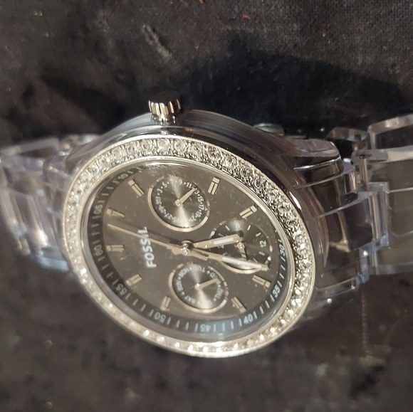 Fossil Clear Acrylic band and case iced out - Picture 3 of 5